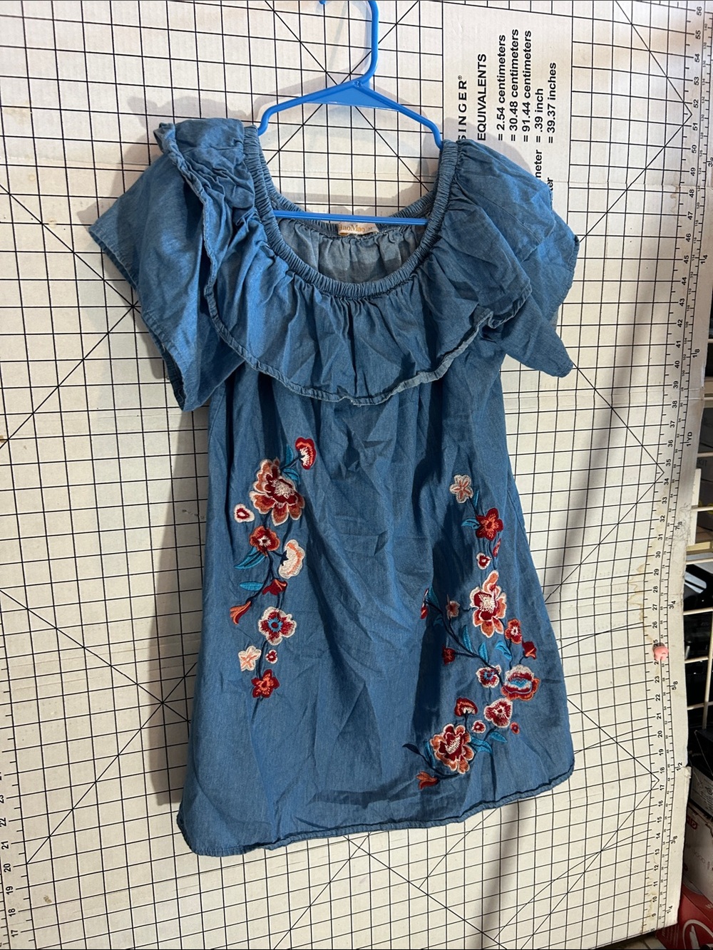Girls MiaoMiao Blue Embroidered Ruffle Dress